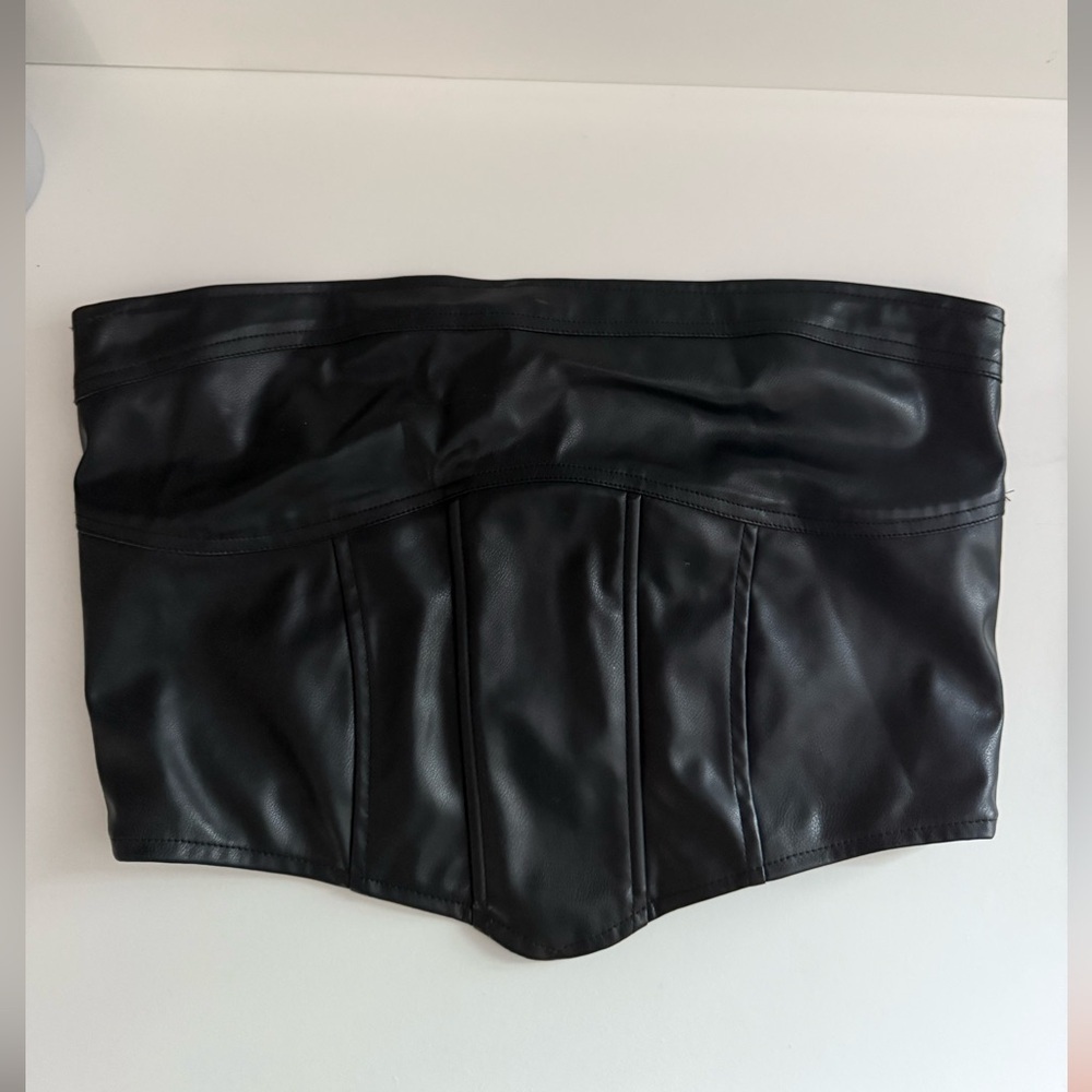 Black Faux Leather Corset Top Size Large